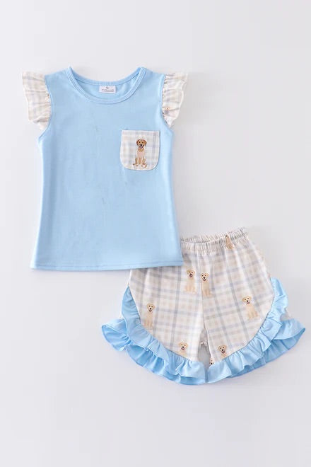 Puppy Embroidery Shorts set