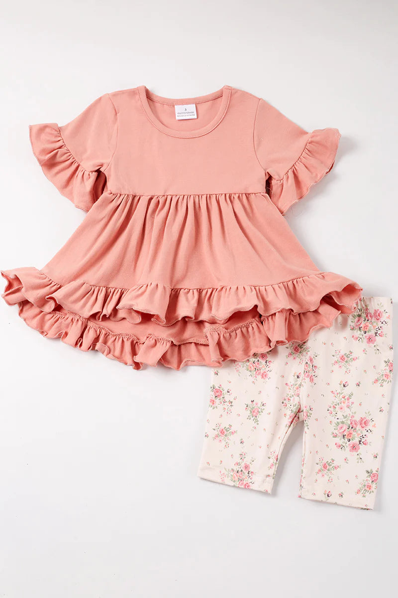 Pink Floral Ruffle Shorts Set