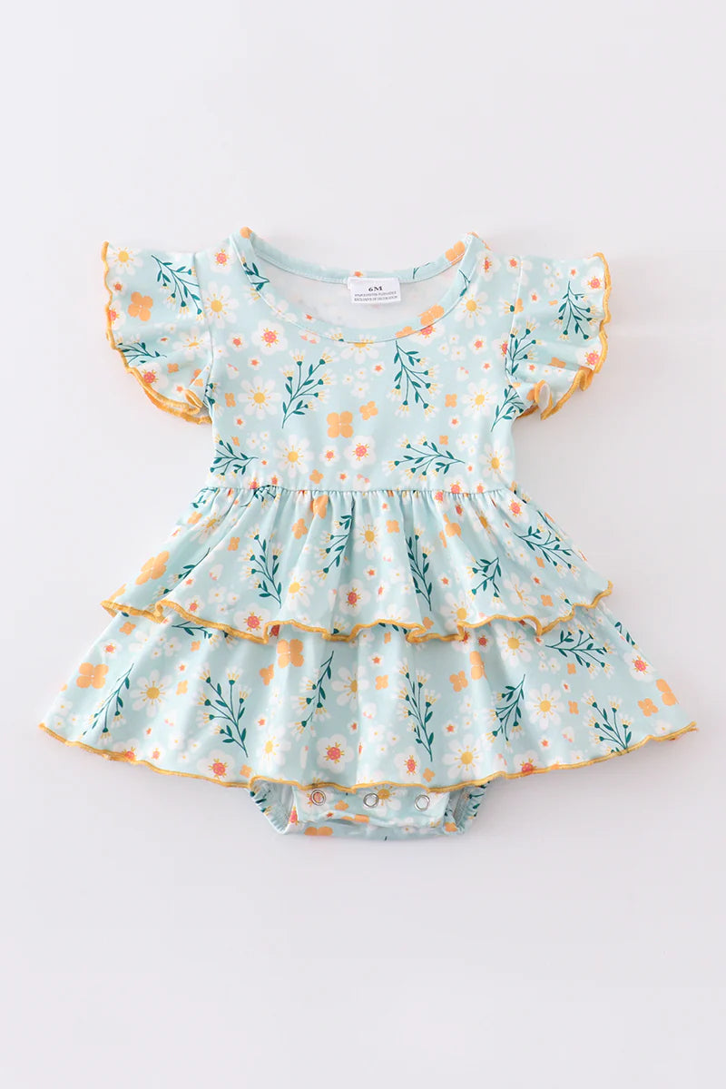 Blue Floral Ruffle Romper