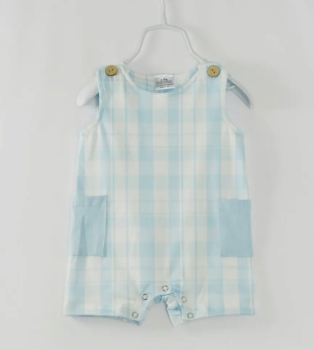 Ice Blue Plaid Romper