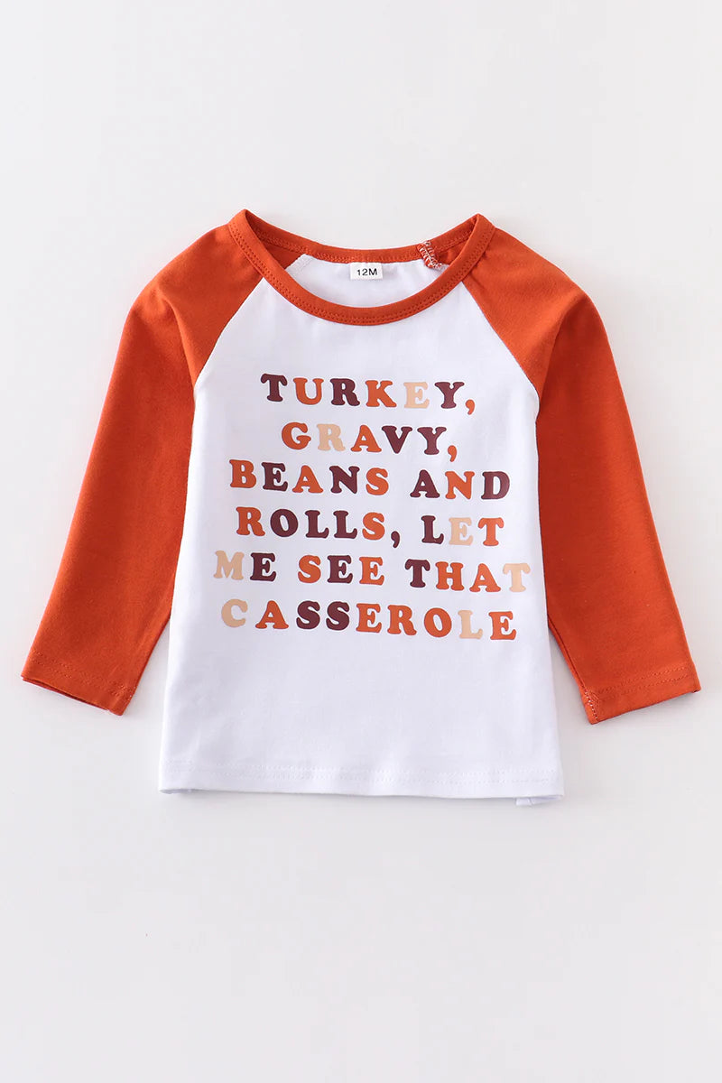 Thanksgiving rust raglan top