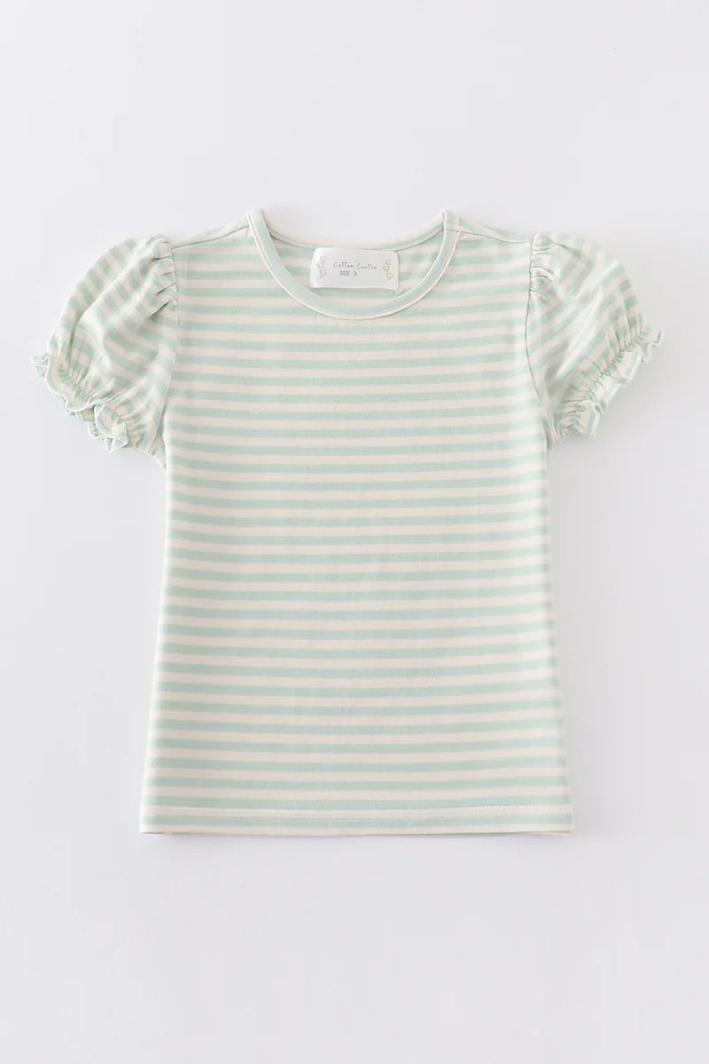 Green stripe Puff Top