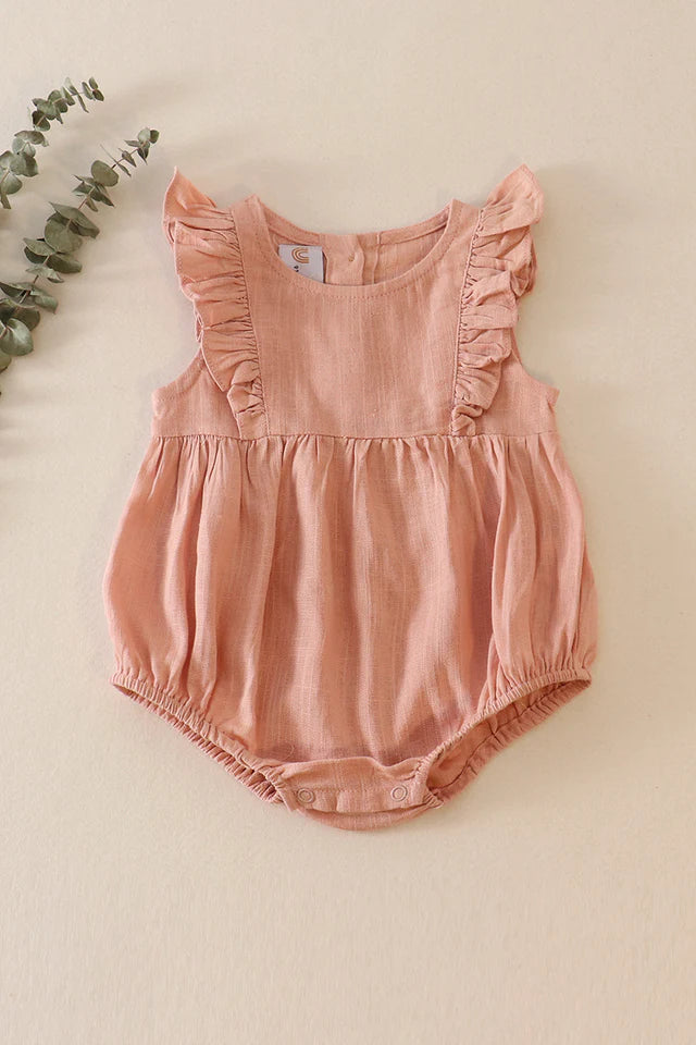 Rose linen girl ruffle Romper