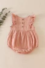 Load image into Gallery viewer, Rose linen girl ruffle Romper
