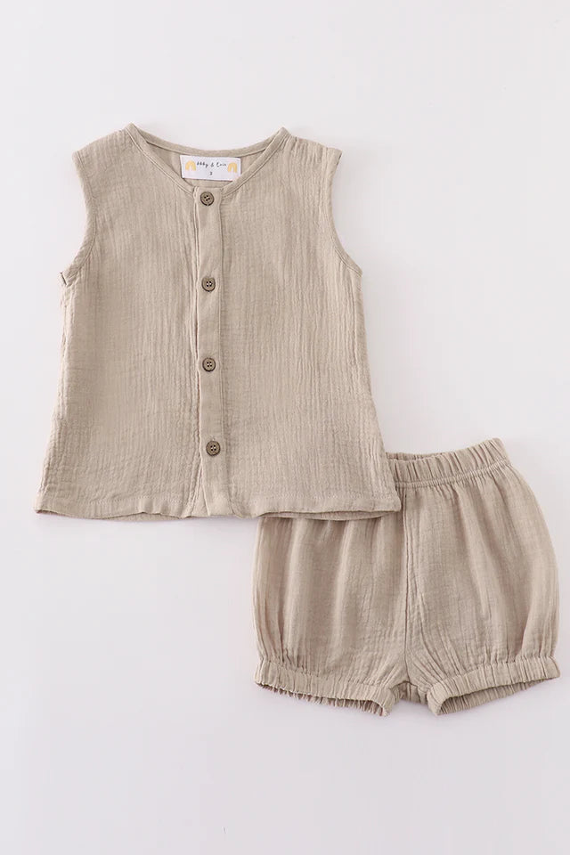 Beige Muslin B Shorts Set