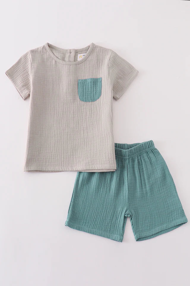 Gray Muslin Shorts Set