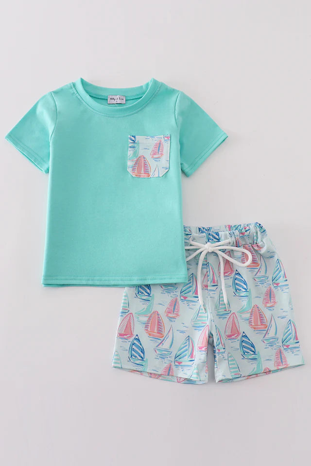 Green Sailboat Boy Set