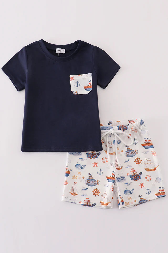 Navy Beach B Shorts Set