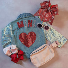 Load image into Gallery viewer, Mini Heart &amp; Sequins Denim Jacket
