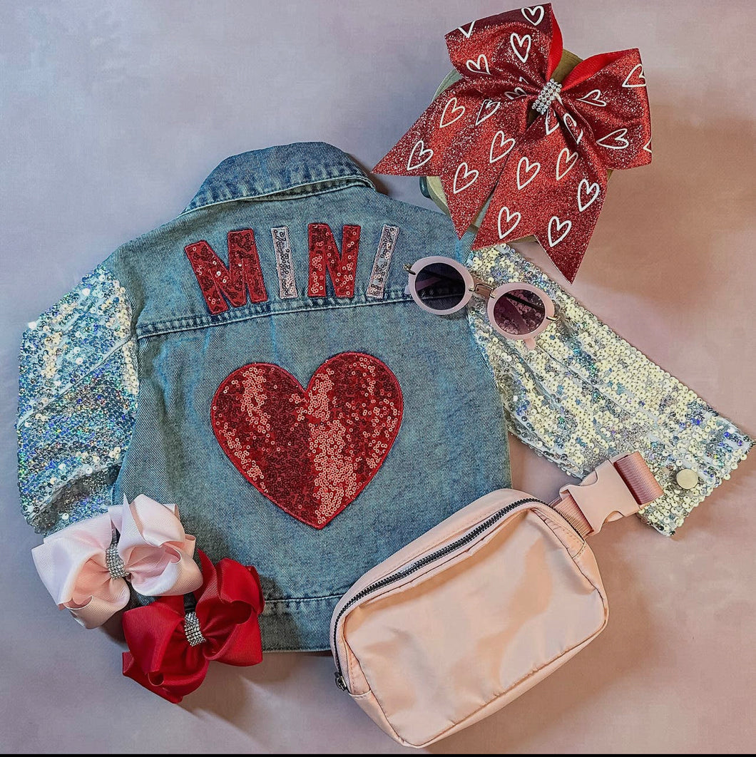 Mini Heart & Sequins Denim Jacket