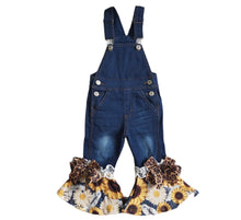 Load image into Gallery viewer, Mustard Sunflower Denim Overalls Set
