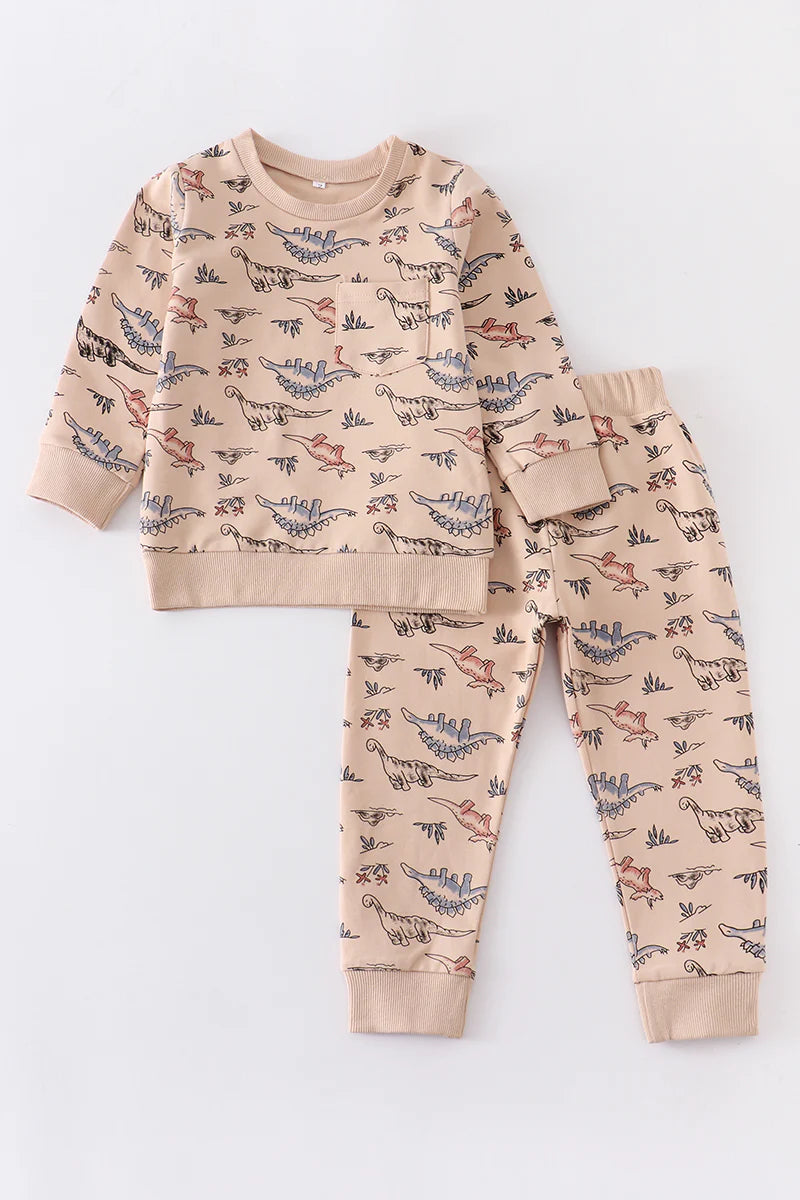 Cream Dinosaur Pants Set