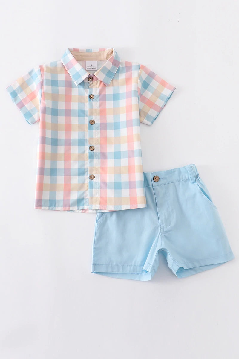 Multicolor Plaid Shorts Set