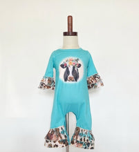 Load image into Gallery viewer, Cyan Cow Romper
