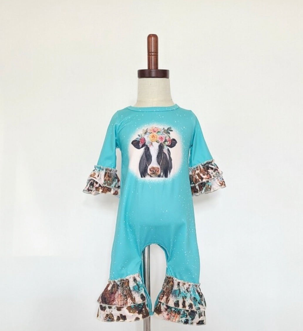 Cyan Cow Romper