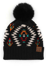 Load image into Gallery viewer, Aztec  Pattern Beanie Fur Pom
