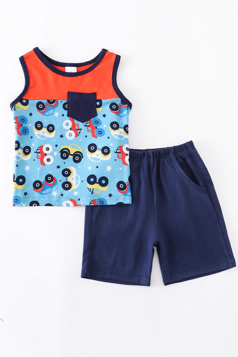 Blue Car Shorts Set