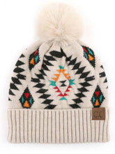 Load image into Gallery viewer, Aztec  Pattern Beanie Fur Pom
