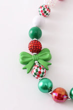 Load image into Gallery viewer, Green red bow chunky necklace  Length
