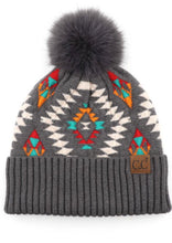 Load image into Gallery viewer, Aztec  Pattern Beanie Fur Pom
