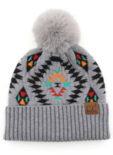 Load image into Gallery viewer, Aztec  Pattern Beanie Fur Pom
