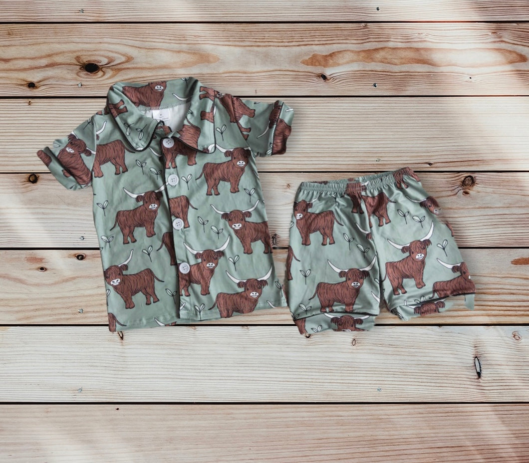 Green Cow Shorts Pajamas