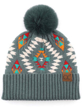 Load image into Gallery viewer, Aztec  Pattern Beanie Fur Pom
