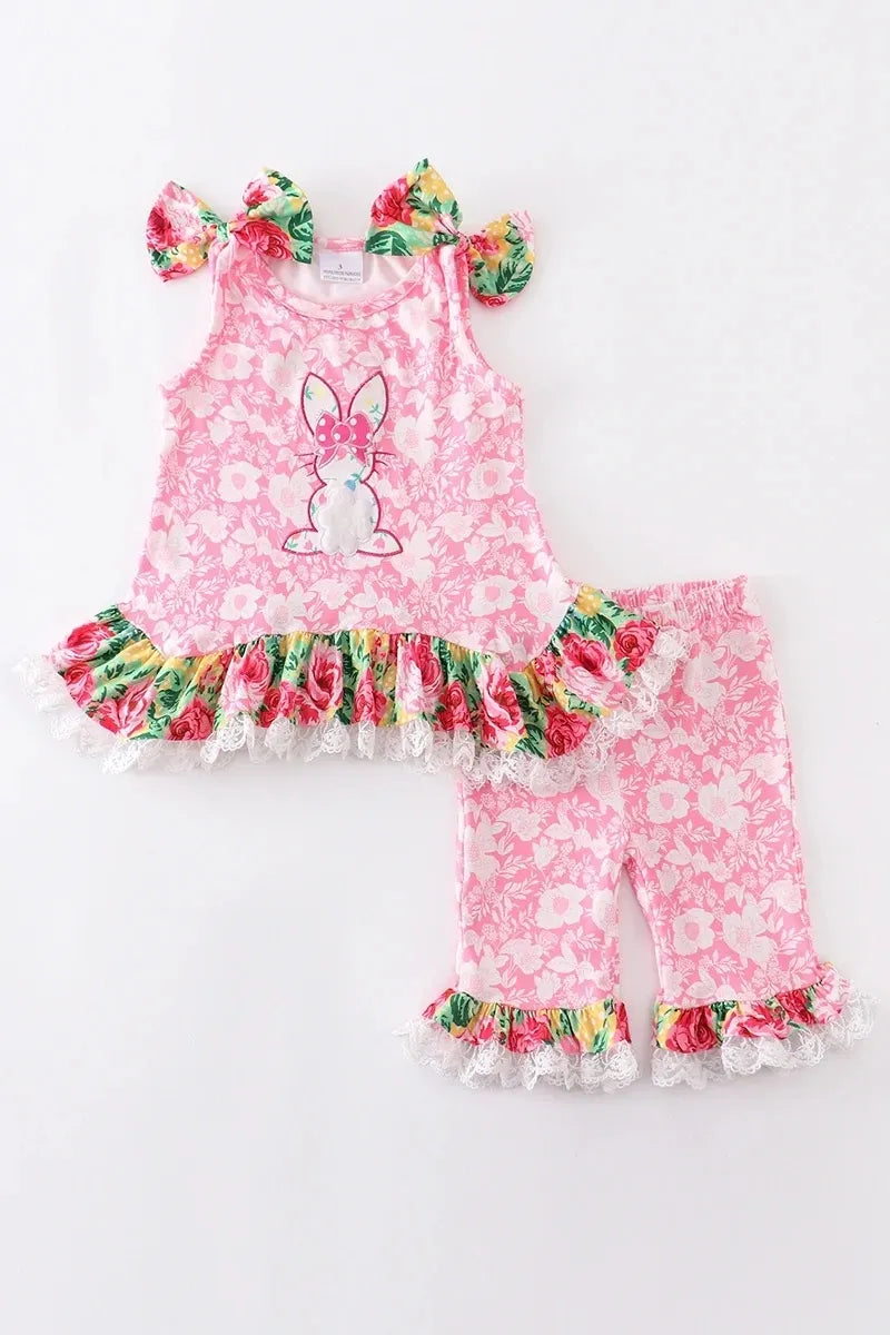 Pink Rabbit Floral Set