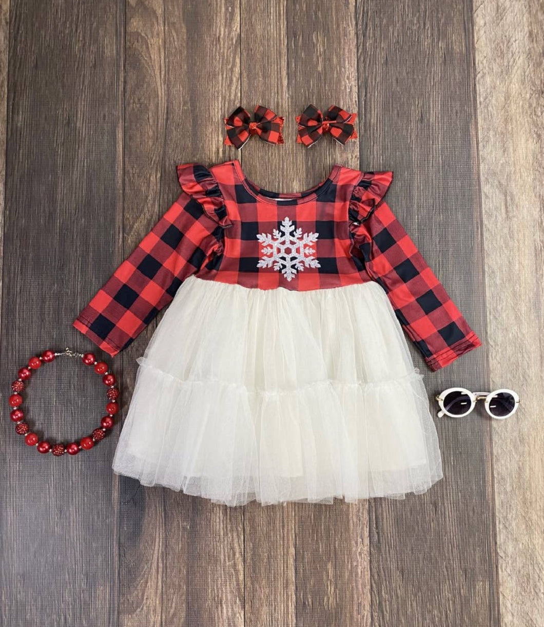 Plaid Tulle Snowflake Dress