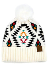 Load image into Gallery viewer, Aztec  Pattern Beanie Fur Pom
