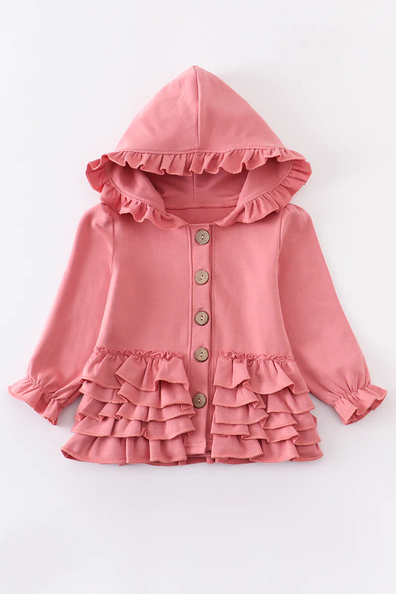 Pink Ruffle Button Dow Jacket